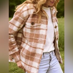 Faherty Collins Rose Plaid Fieldstorm Blanket Shirt Jacket X-Small Brown Wool